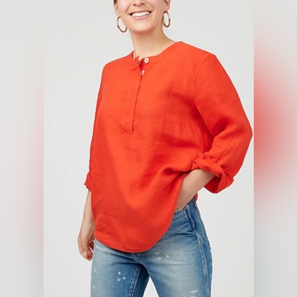 J.Crew 100% Linen Tunic Shirt in Brilliant Sunset - Picture 13 of 13